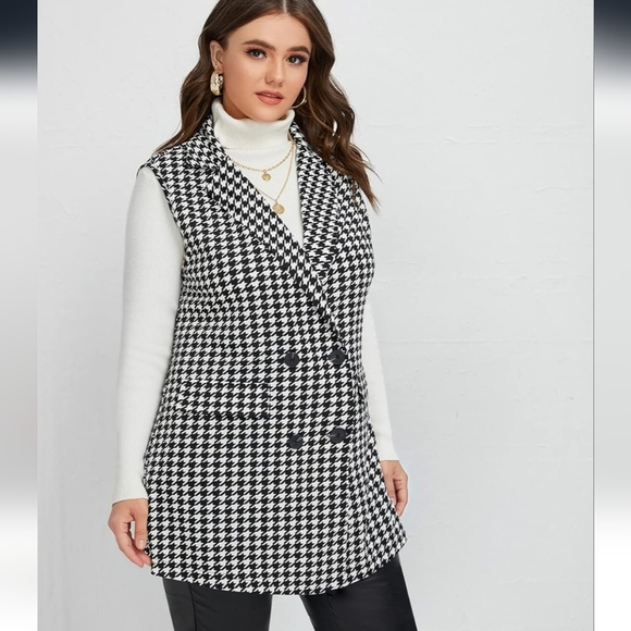 Women Vest Woundstooth Black and White Sleeveless Vest - Picture 2 of 6